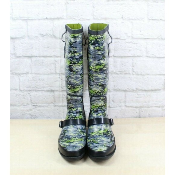 LL Bean Wellie Mariner Blue Camouflage WP Knee High Rain Boots Size 7 M - Picture 5 of 9